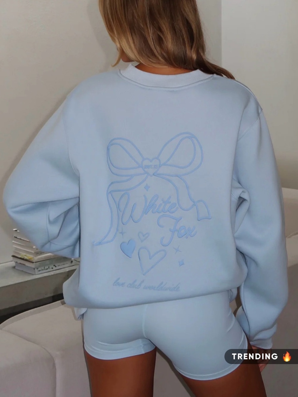 (2 Items) White Fox Boutique Light Blue Crewneck Sweatshirt & Short Set - Picture 2 of 10